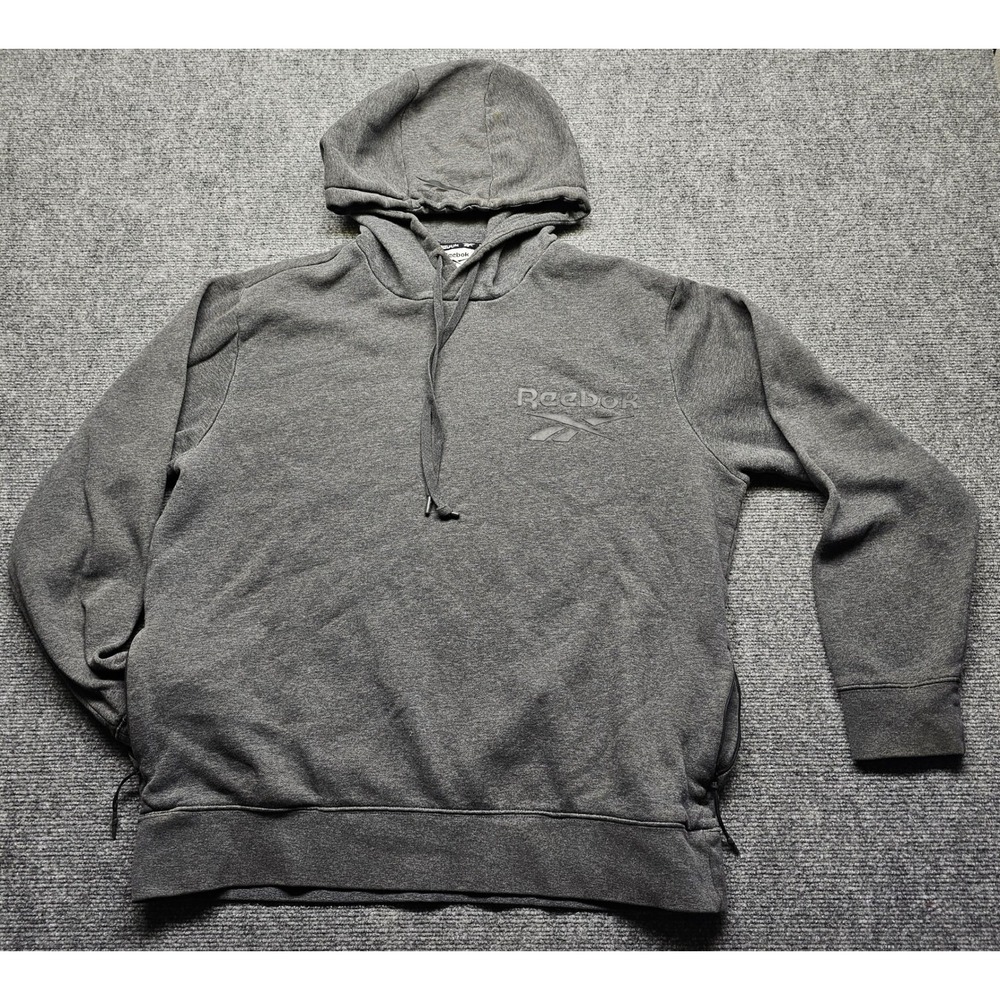 Reebok Mens Pullover Hoodie Gray Side Zip Sweatshirt Large Tonal Logo